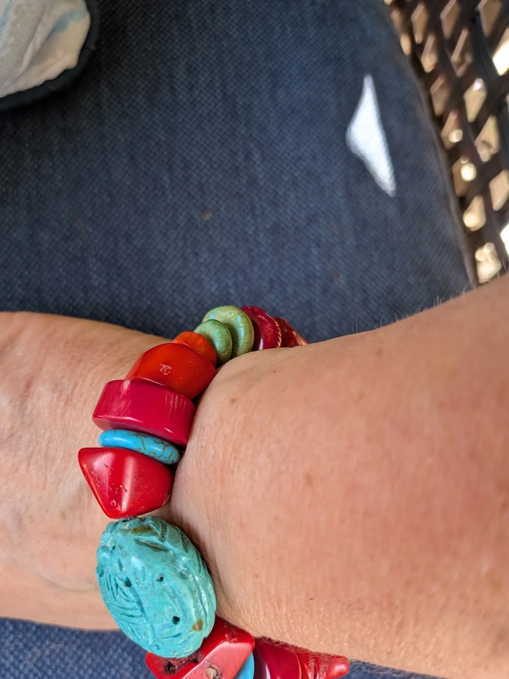 Chunky Colorful Turquoise & Coral Statement Bracelet - Women Jewelry